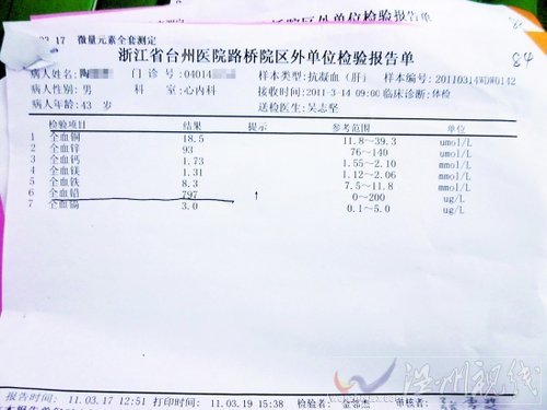 一位村民被测出血铅含量达797微克/每升，而正常值参考范围只有0-200微克每升。陈栋（资料图片）
