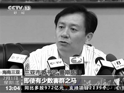 昨日，海南省副省长、三亚市委书记姜斯宪接受采访时称，将组织力量认真消化批评意见。 视频截图