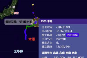 台风木恩最新消息 台风中心在日本东部洋面向北移动